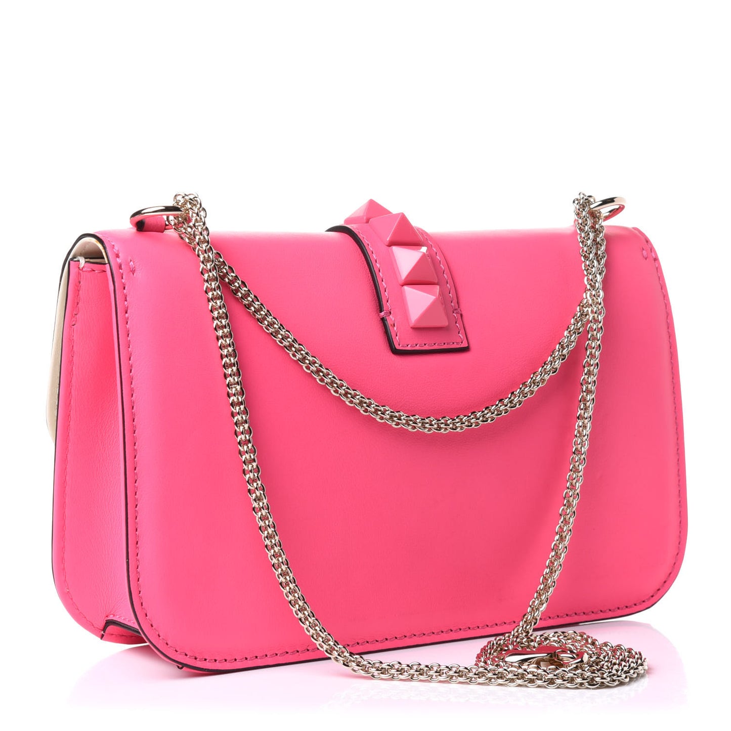Vitello Medium Glam Lock Rockstud Flap Fuxia Fluo Light Ivory