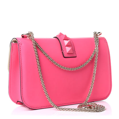 Valentino Garavani Vitello Medium Glam Lock Rockstud Flap Fuxia Fluo Light Ivory 3 of 10