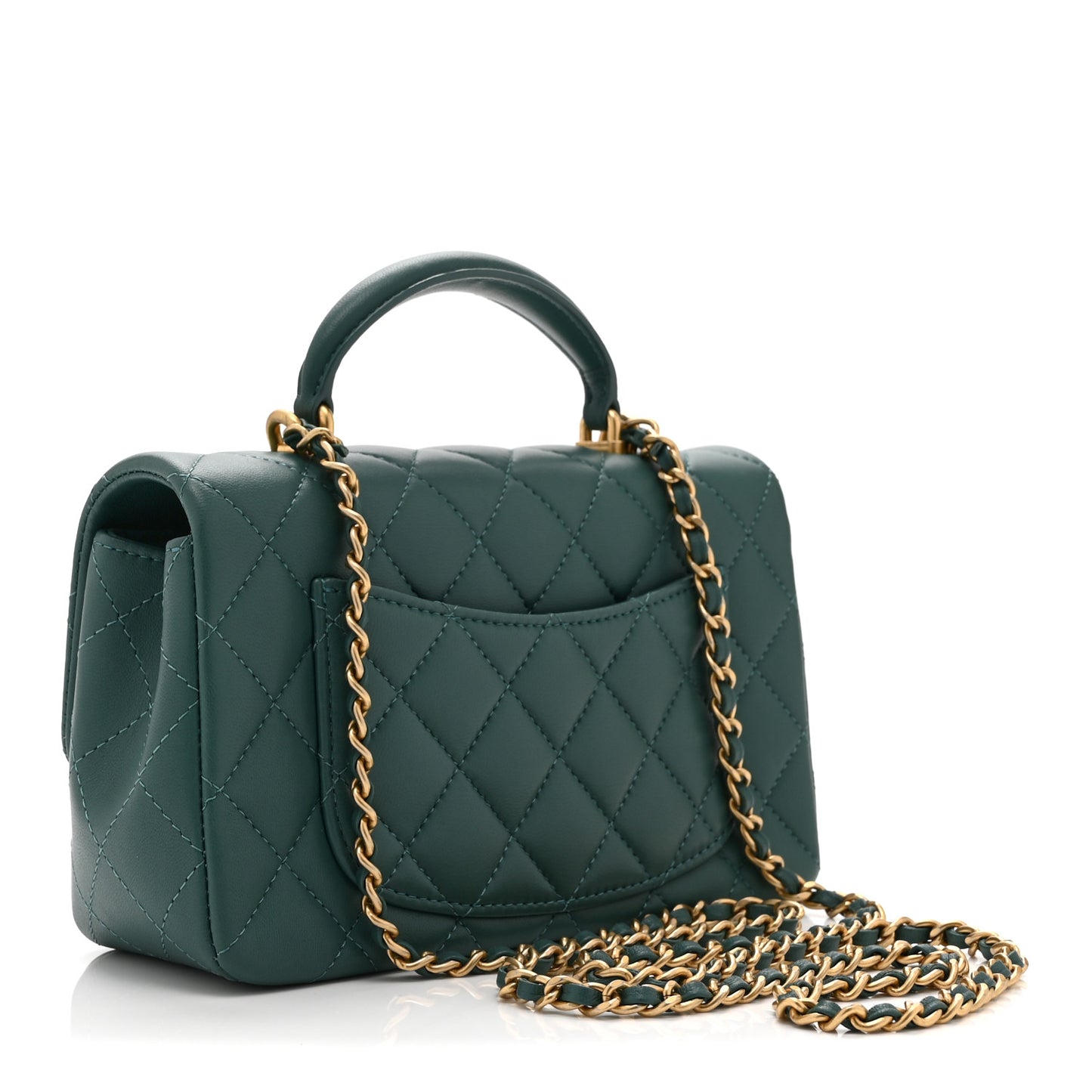 Lambskin Quilted Mini Top Handle Rectangular Flap Green