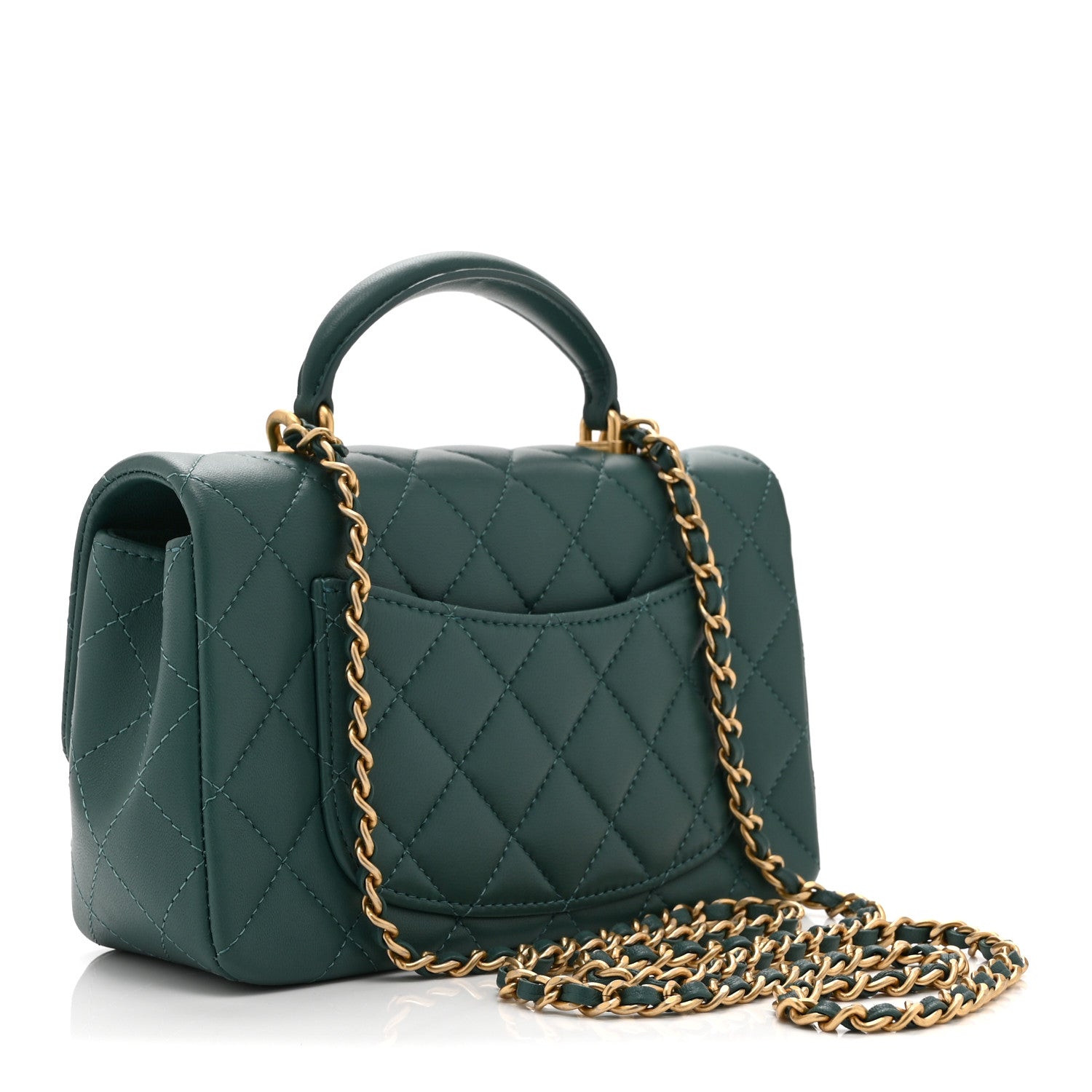Chanel Lambskin Quilted Mini Top Handle Rectangular Flap Green 3 of 10