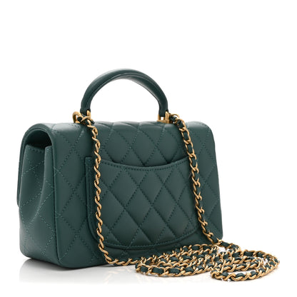 Chanel Lambskin Quilted Mini Top Handle Rectangular Flap Green 3 of 10