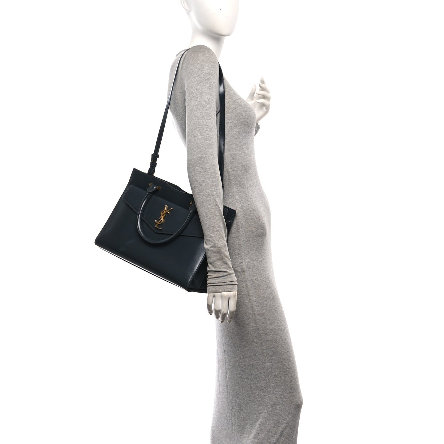 Shiny Calfskin Medium Uptown Tote Black