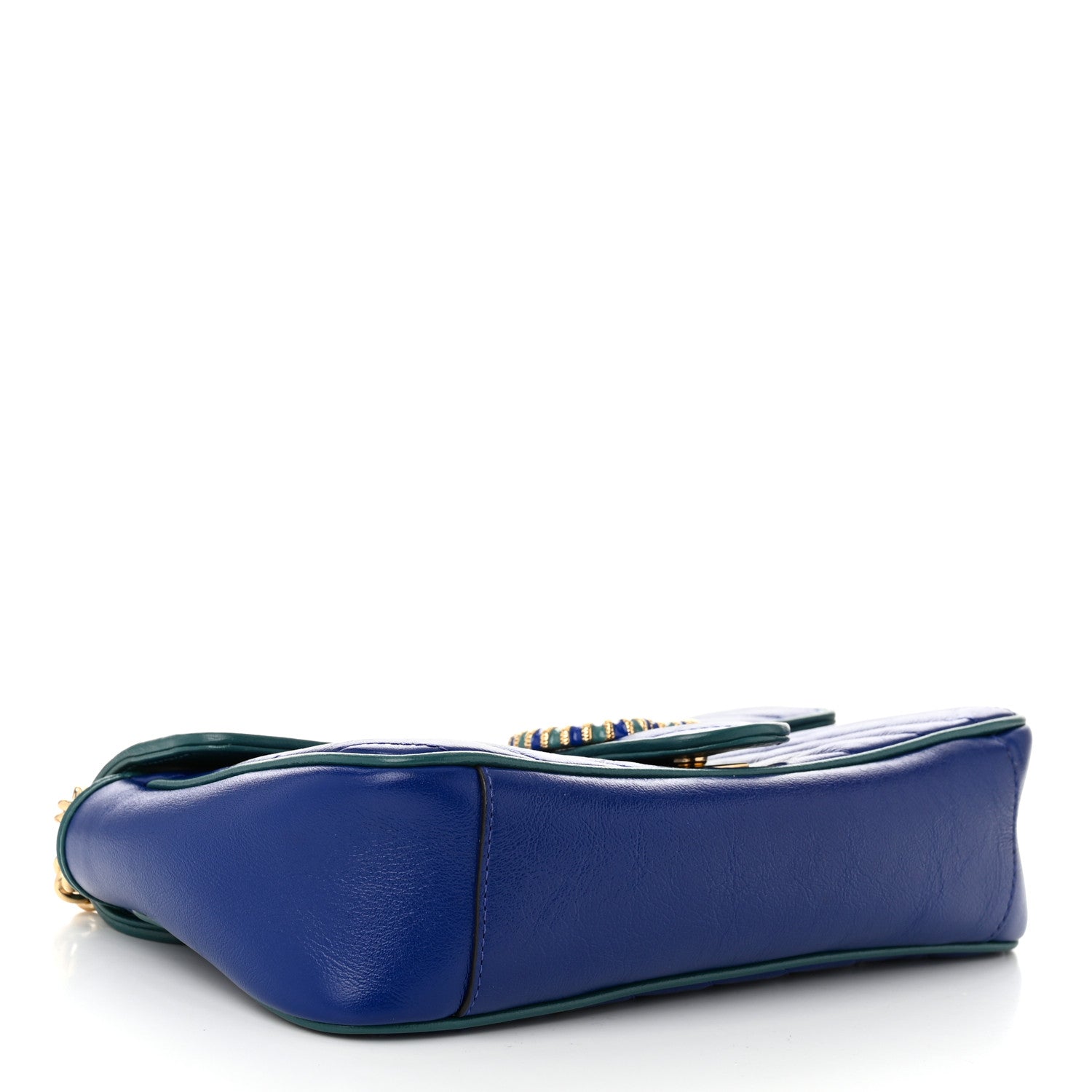 Gucci Azalea Calfskin Enamel Matelasse Diagonal Small Torchon GG Marmont Shoulder Bag Imperial Blue Pavone 4 of 10