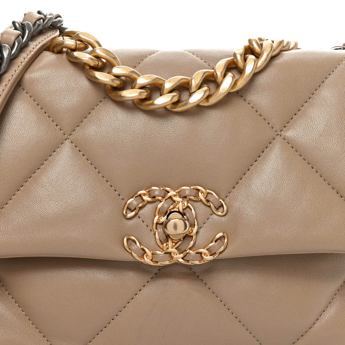 Lambskin Quilted Medium Chanel 19 Flap Dark Beige