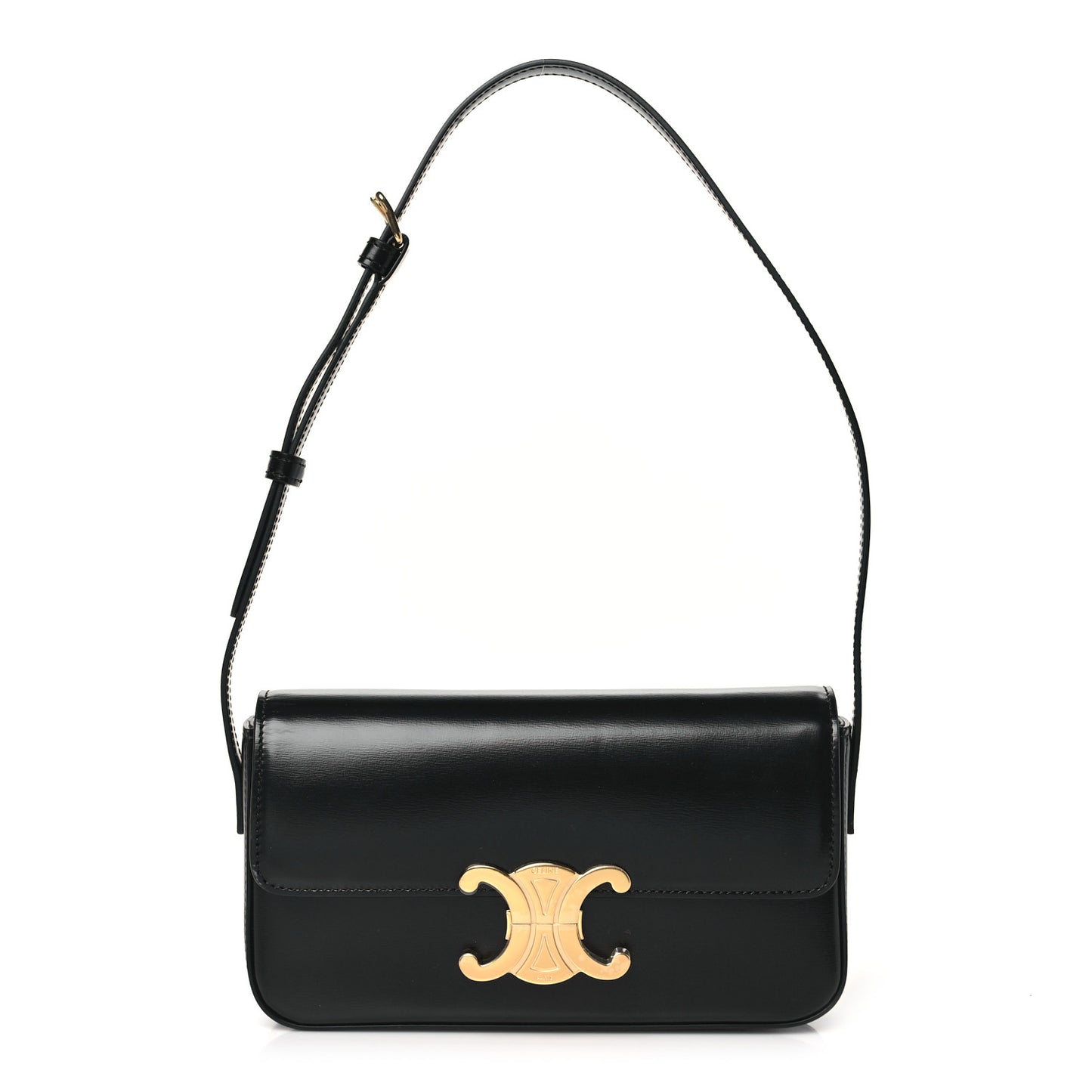 Shiny Calfskin Triomphe Shoulder Bag Black