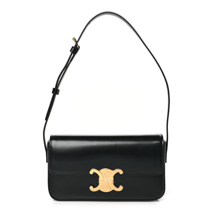 Celine Shiny Calfskin Triomphe Shoulder Bag Black 1 of 10
