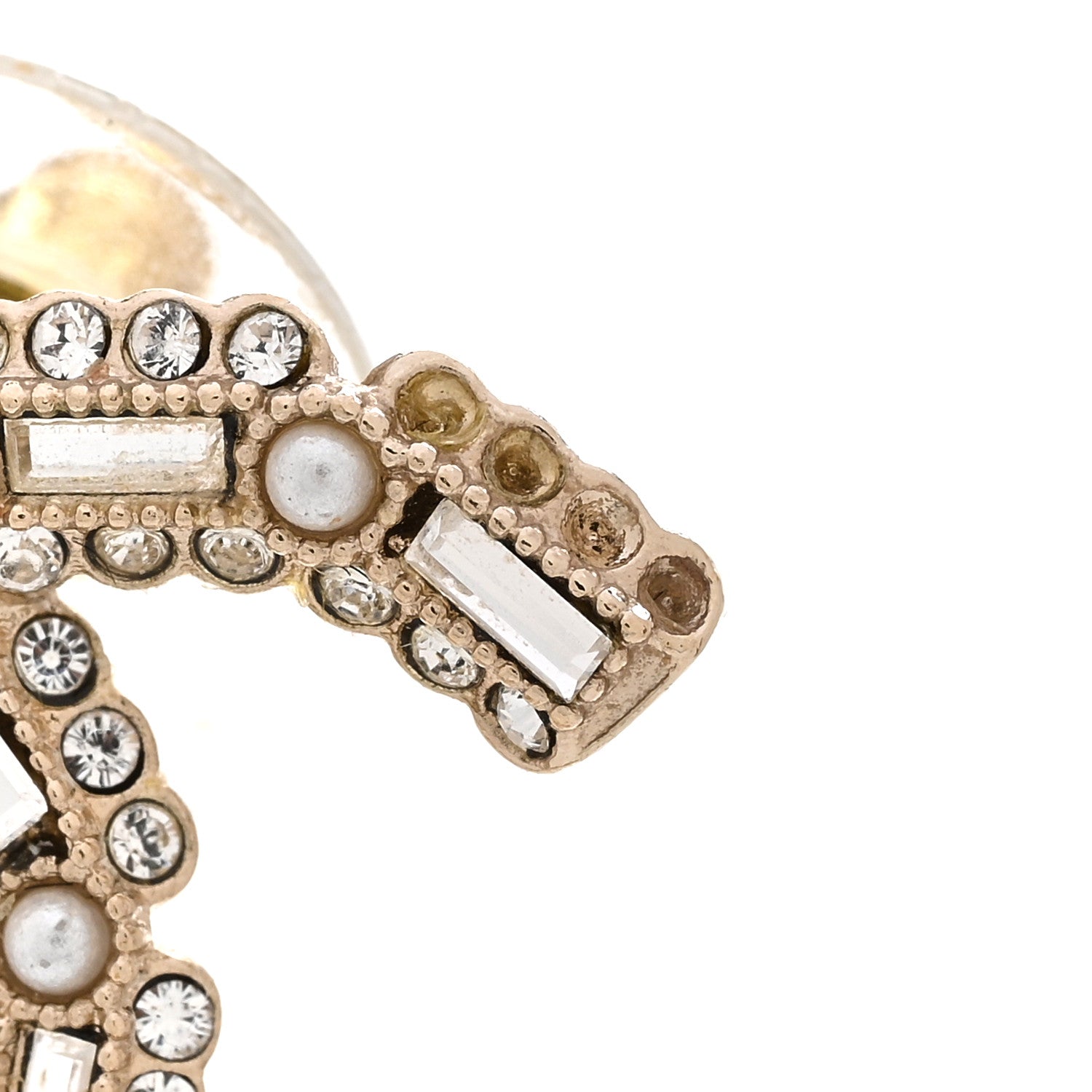Chanel Crystal Baguette Pearl CC Earrings Gold Pearly White 5 of 7