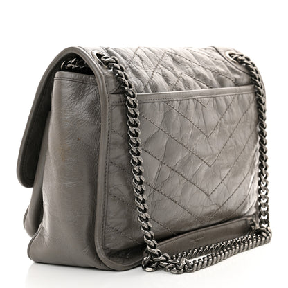 Saint Laurent Crinkled Calfskin Matelasse Monogram Medium Niki Chain Satchel Light Gray 3 of 14