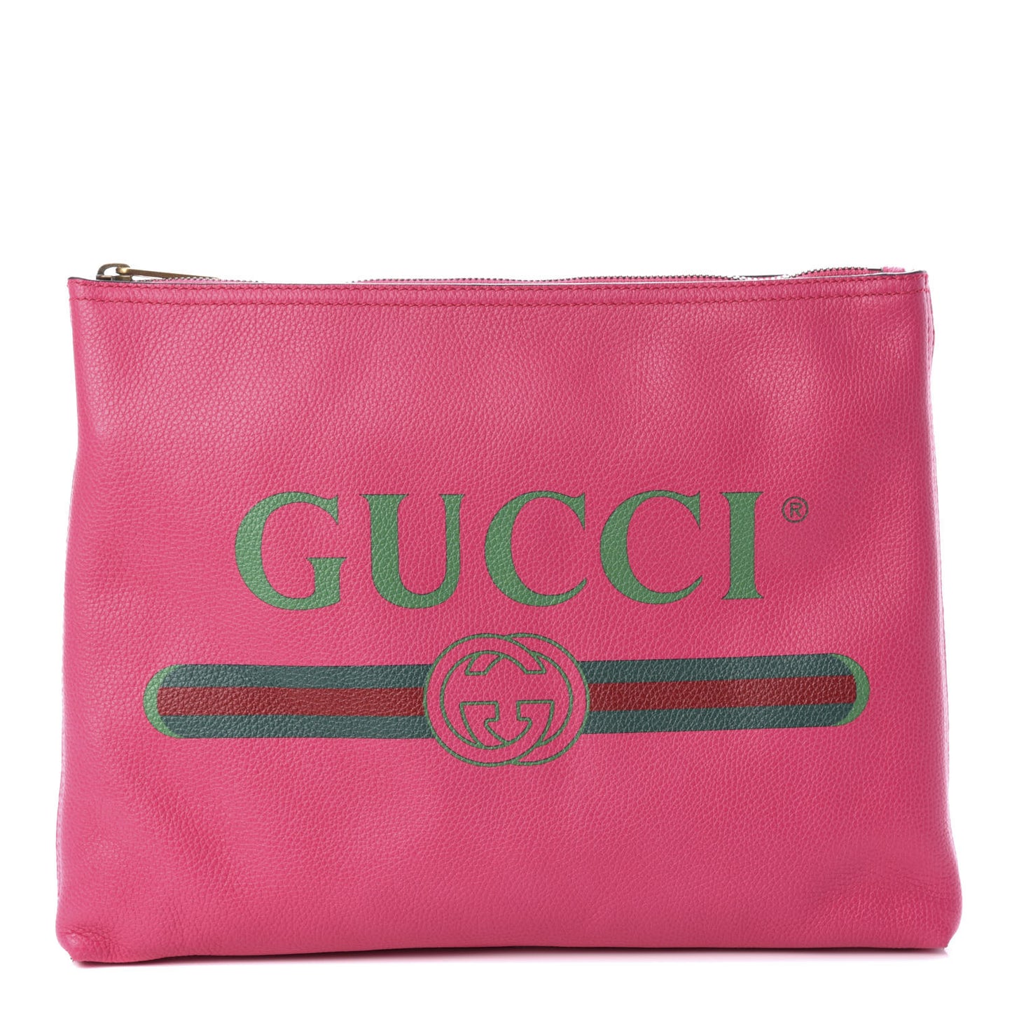 Pebbled Calfskin Medium Logo Portfolio Clutch Box Pink Green