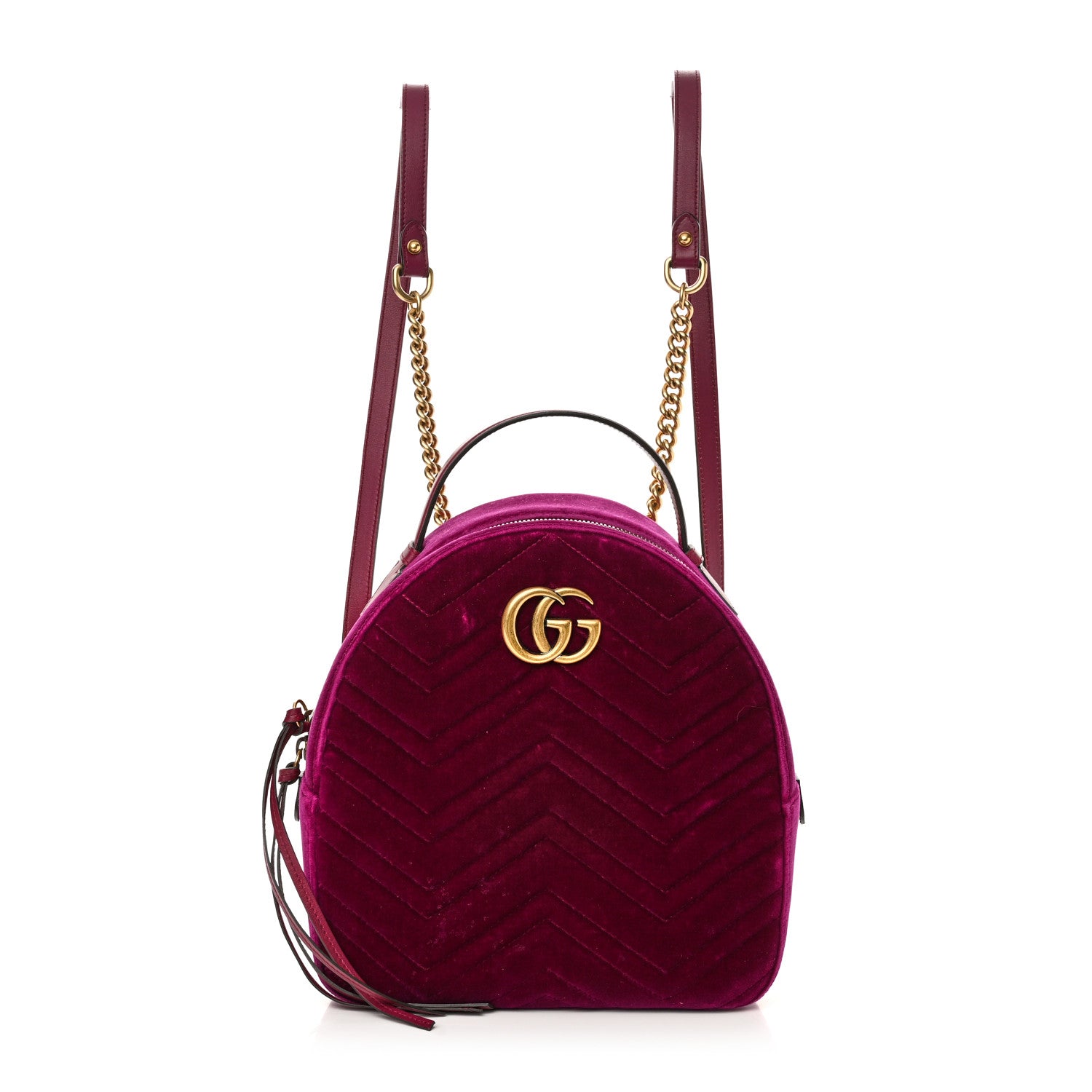 Gucci Velvet Matelasse GG Marmont Dome Backpack Fuchsia Violet Cyclamen 2 of 18