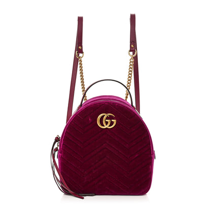 Gucci Velvet Matelasse GG Marmont Dome Backpack Fuchsia Violet Cyclamen 2 of 18