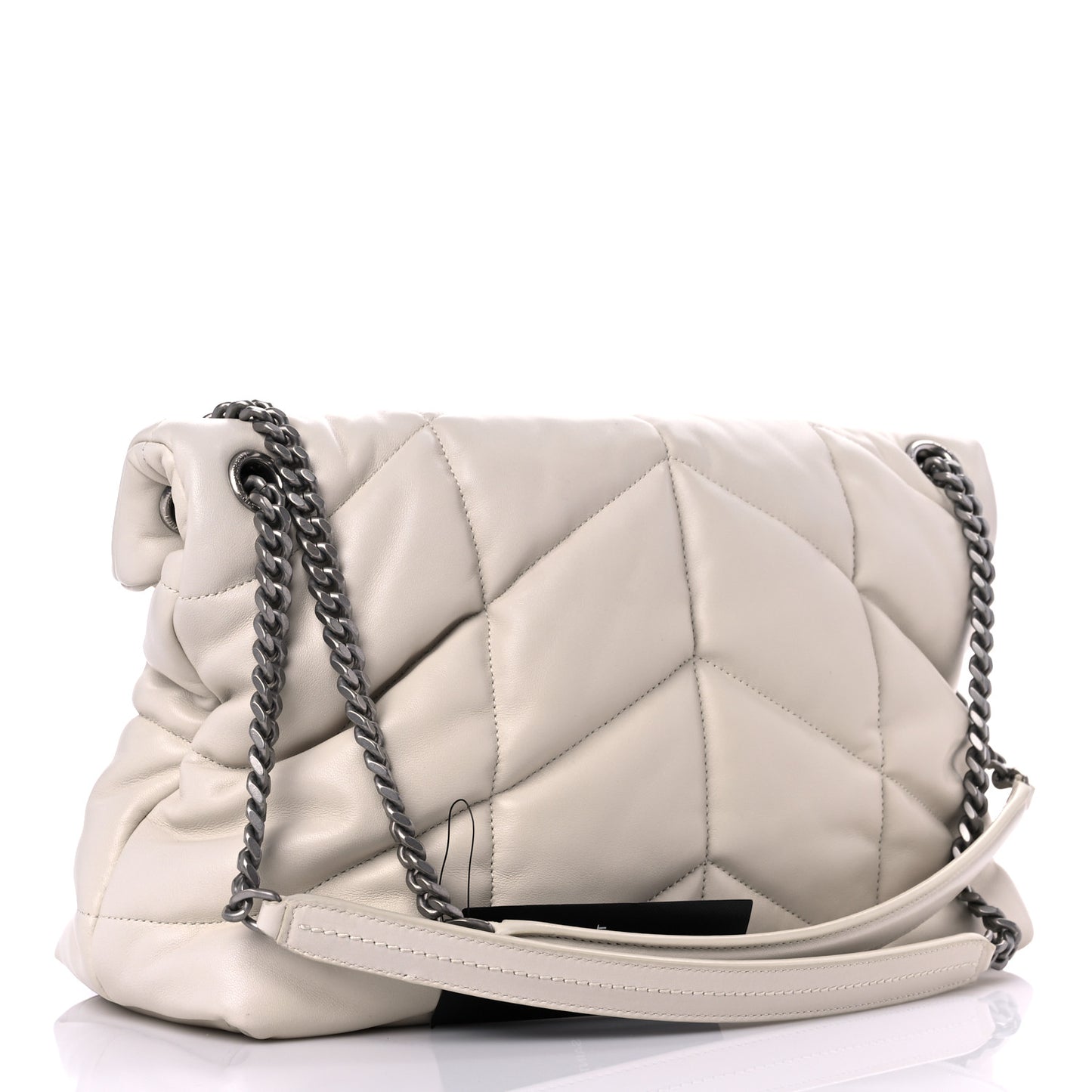 Lambskin Quilted Medium Loulou Puffer Monogram Chain Satchel Crema Soft