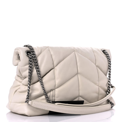 Saint Laurent Lambskin Quilted Medium Loulou Puffer Monogram Chain Satchel Crema Soft 3 of 13