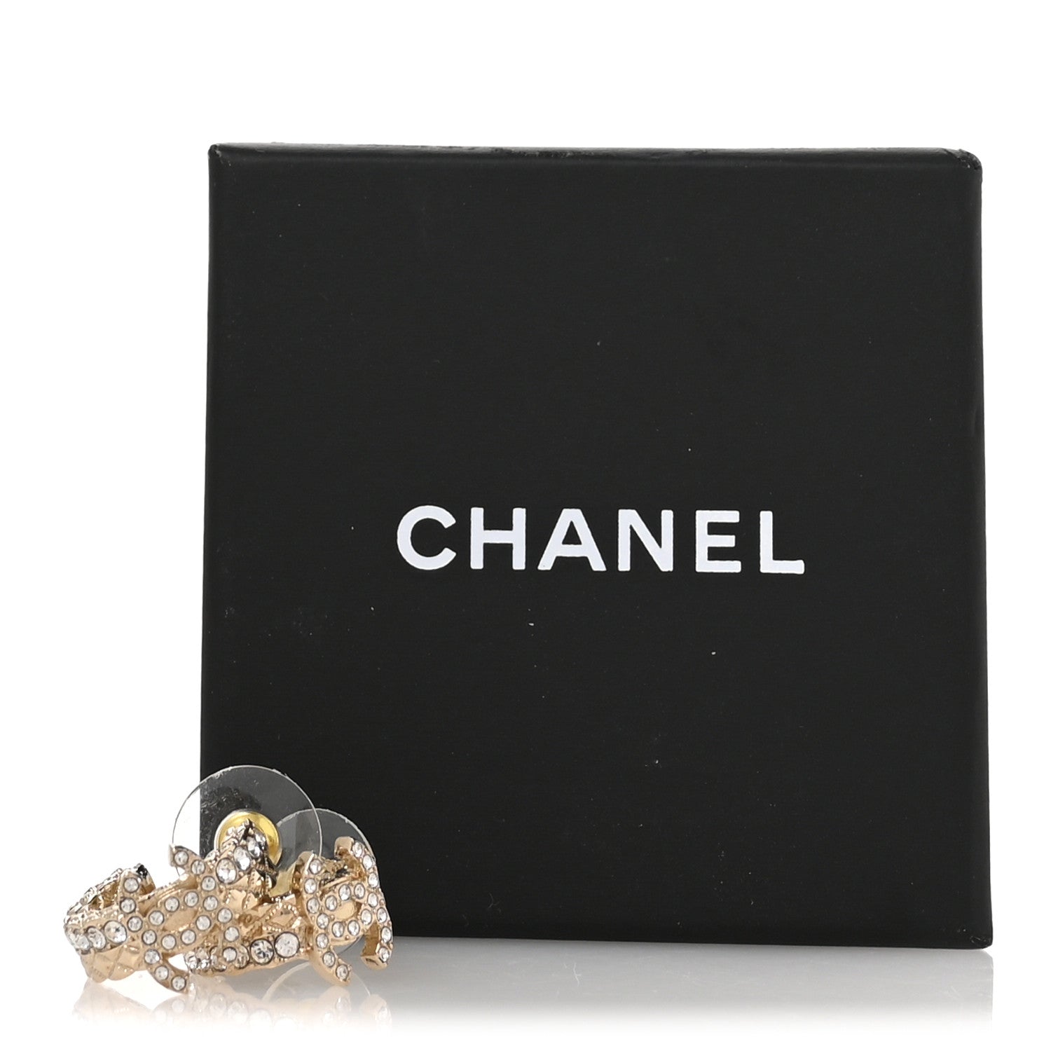 Chanel Metal Crystal Quilted CC Hoop Earrings Gold 5 of 5