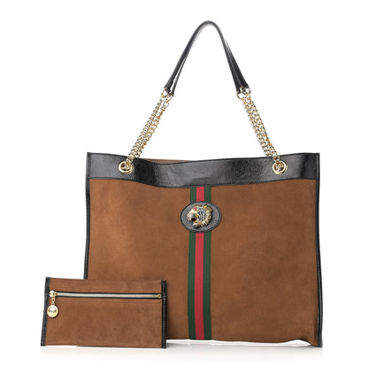 Gucci Suede Patent Large Rajah Chain Tote Nocciola Black 1 of 10