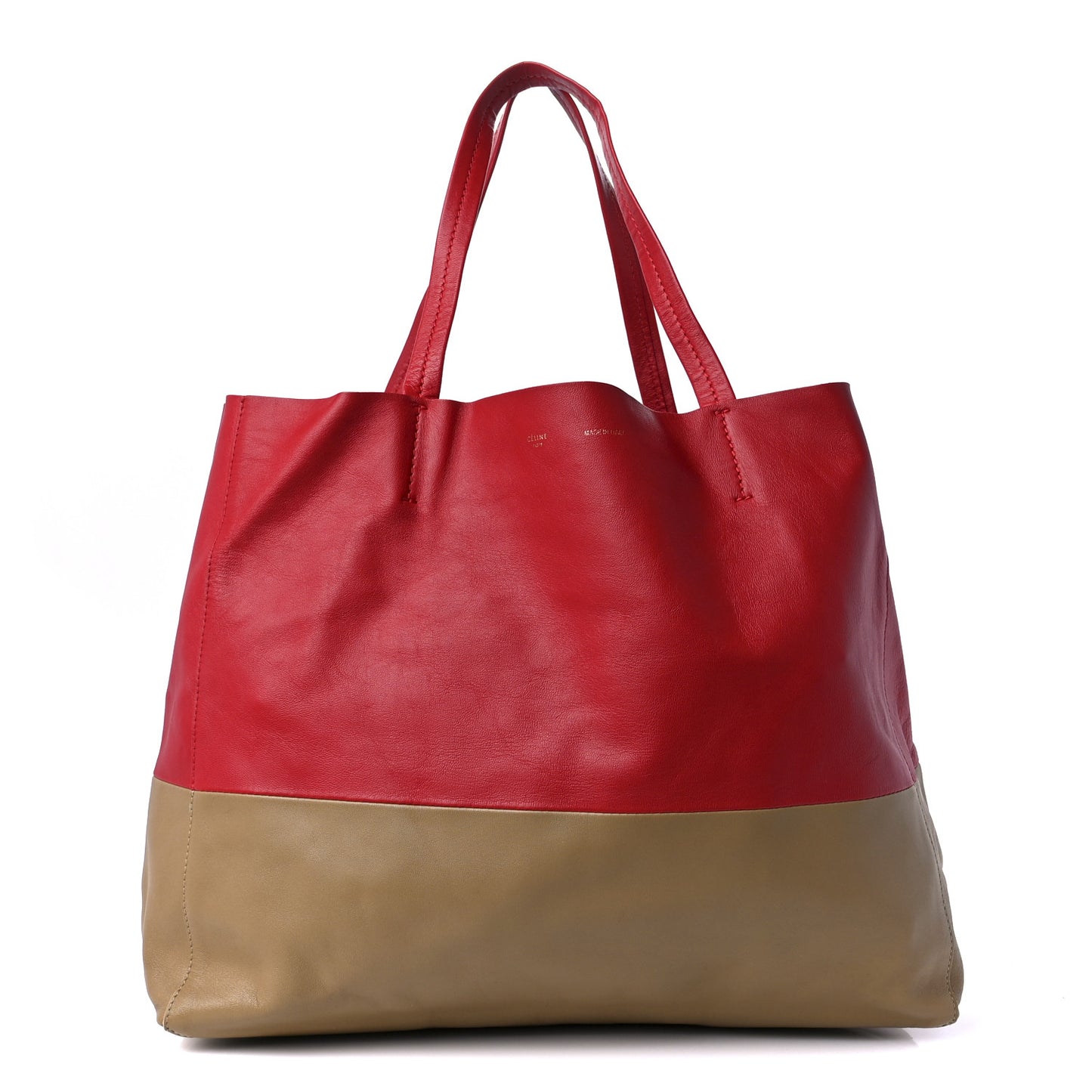 Lambskin Horizontal Bi-Color Cabas Red Camel