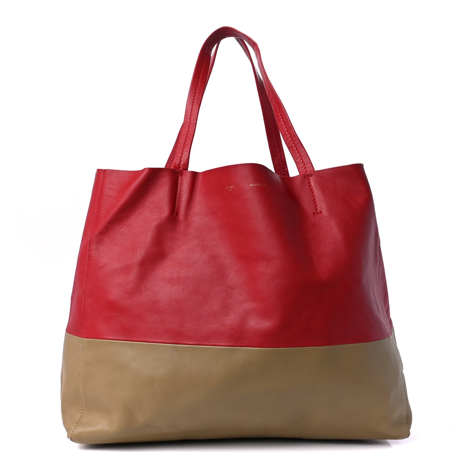 Celine Lambskin Horizontal Bi-Color Cabas Red Camel 1 of 10