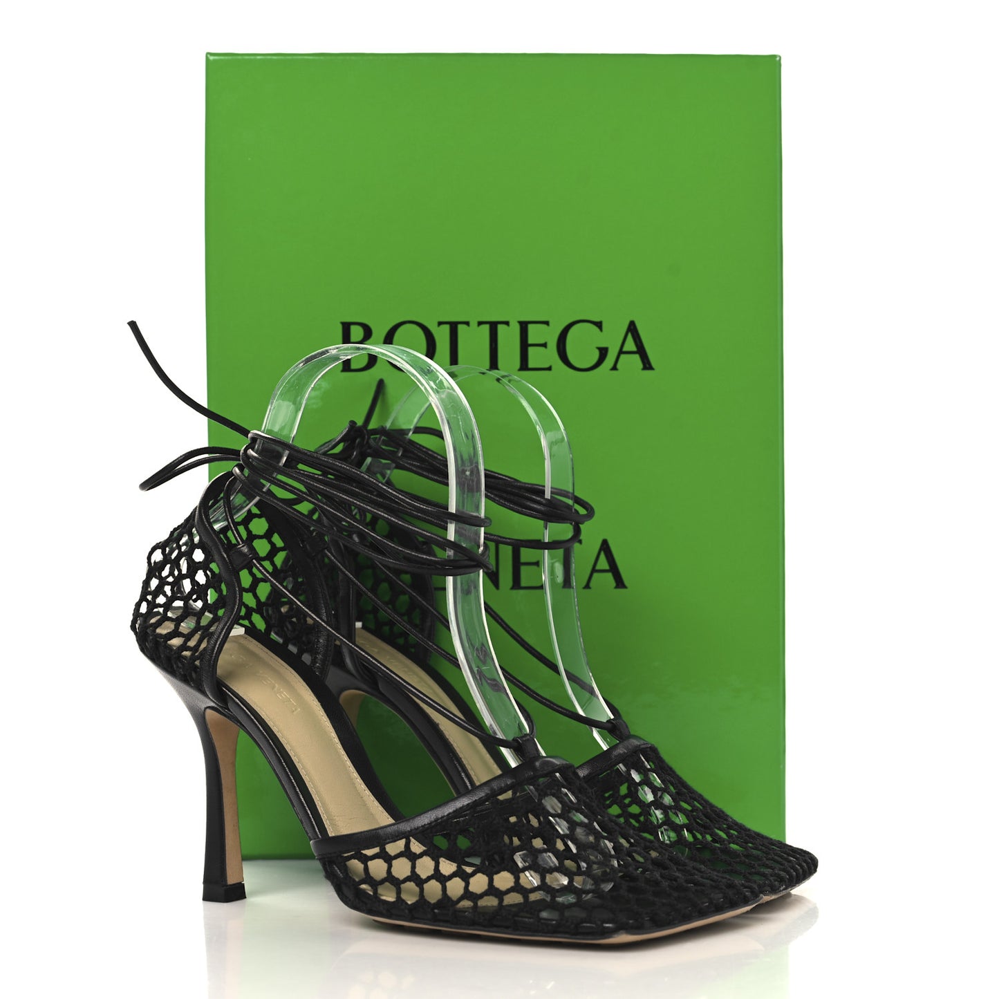 Mesh Nappa Stretch Ankle Tie 90mm Sandals 38.5 Black