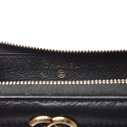 Chanel Shiny Goatskin Diagonal Quilted Small Zip Around Wallet Black 6 of 8