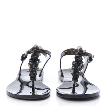 Chanel Jelly Camellia Thong Sandals 35 Black 2 of 7