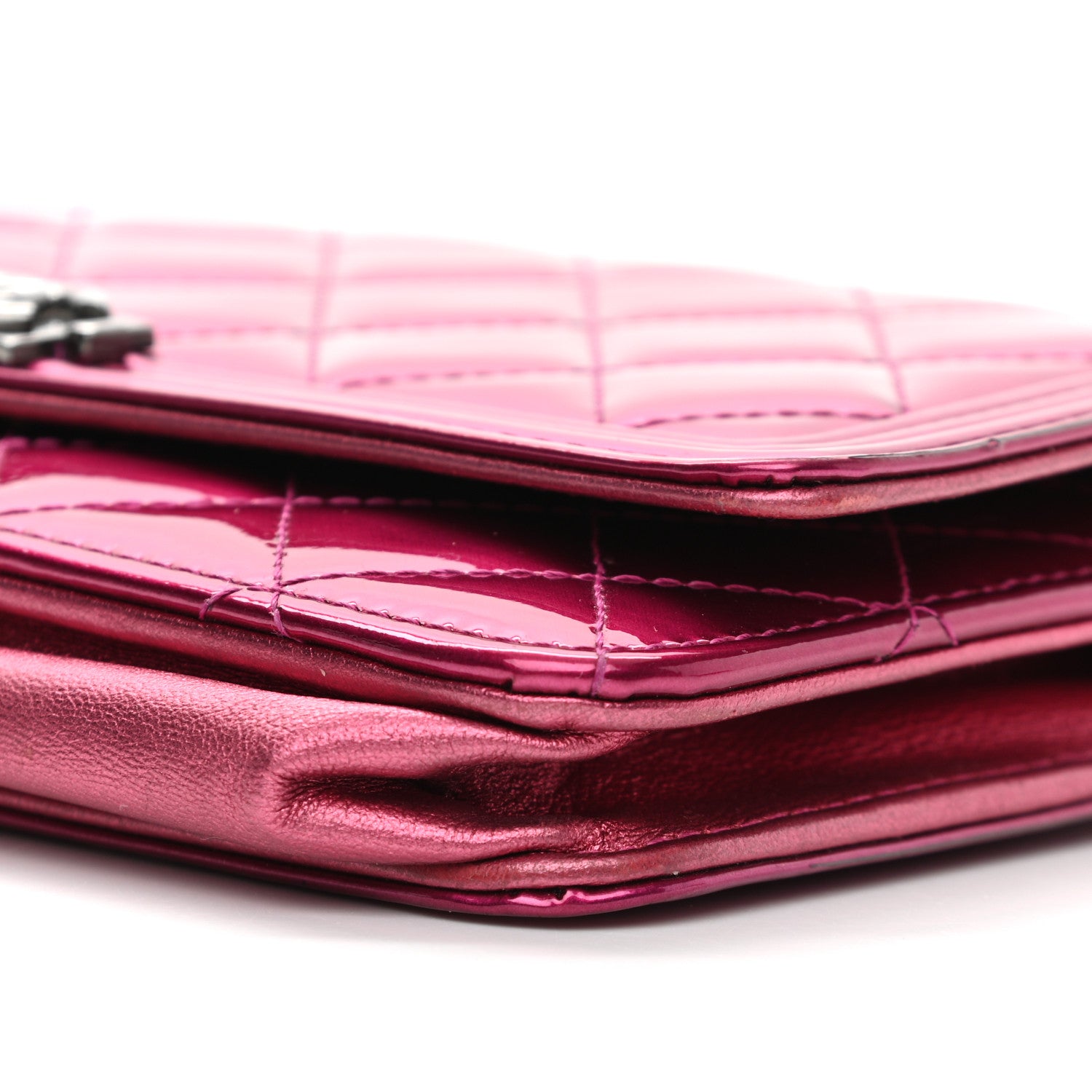 Chanel Metallic Patent Calfskin Quilted Boy Wallet On Chain WOC Fuchsia 11 of 11