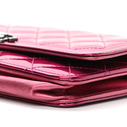 Chanel Metallic Patent Calfskin Quilted Boy Wallet On Chain WOC Fuchsia 11 of 11