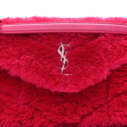 Saint Laurent Merino Shearling Lambskin Quilted Small Loulou Puffer Monogram Chain Satchel Fuchsia 9 of 11