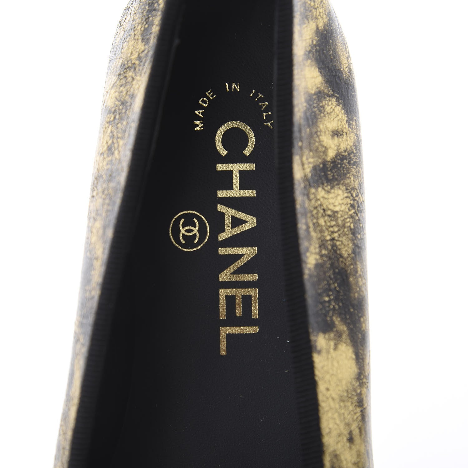 Chanel Laminated Suede Goatskin Cap Toe CC Ballerina Flats 38 Gold Black 6 of 7