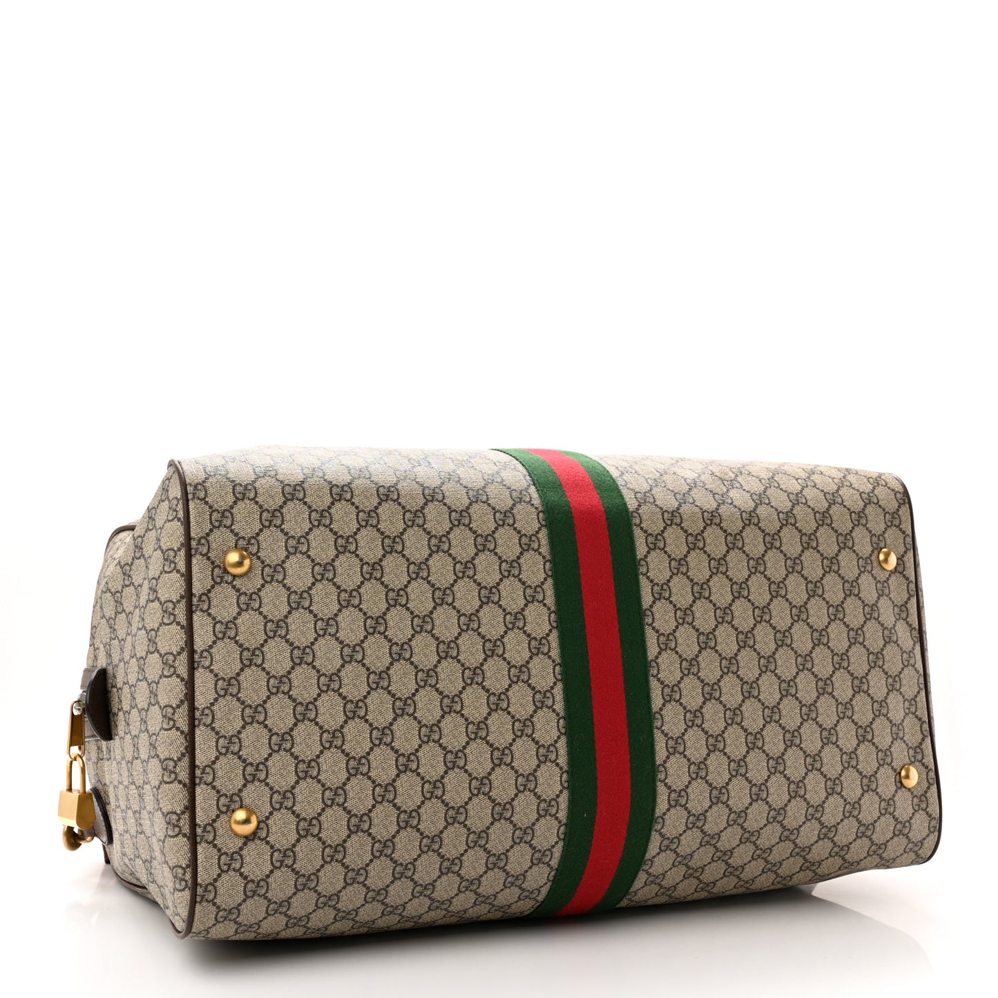 GG Supreme Monogram Textured Dollar Calfskin Web Large Savoy Duffle Bag Beige Ebony New Acero
