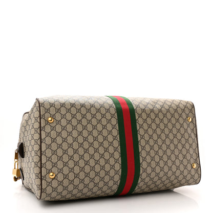Gucci GG Supreme Monogram Textured Dollar Calfskin Web Large Savoy Duffle Bag Beige Ebony New Acero 3 of 14