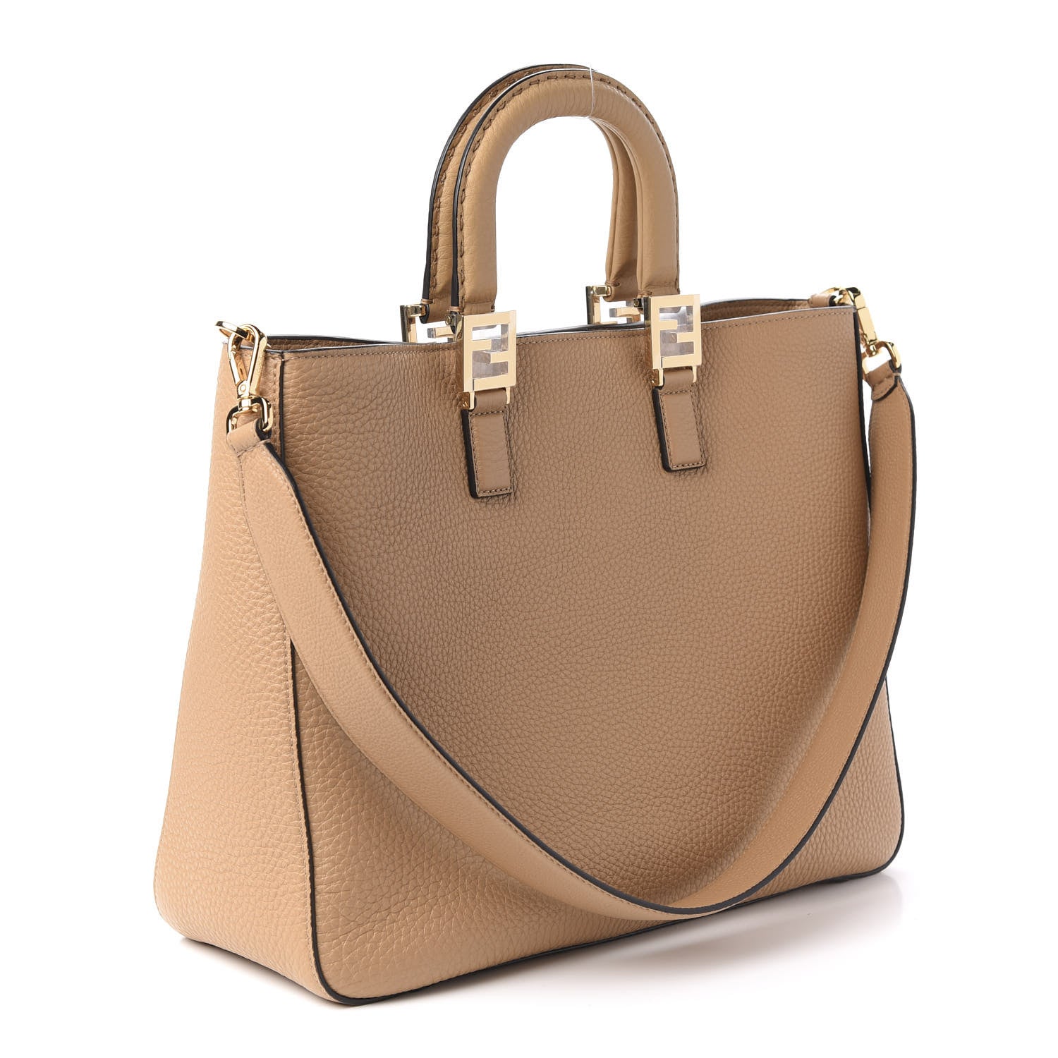 Fendi Cuoio Romano Selleria Medium FF Tote Miele Scuro 3 of 9