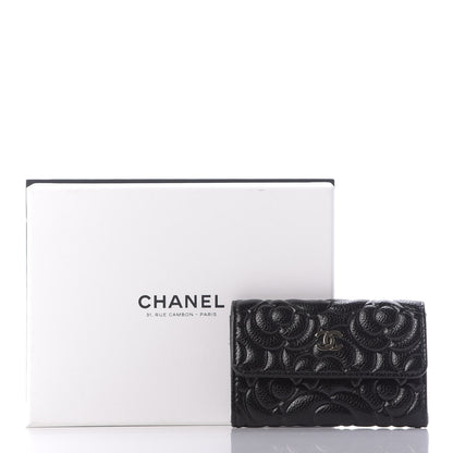 Chanel Caviar Camellia Embossed Card Holder Wallet Black 10 of 10