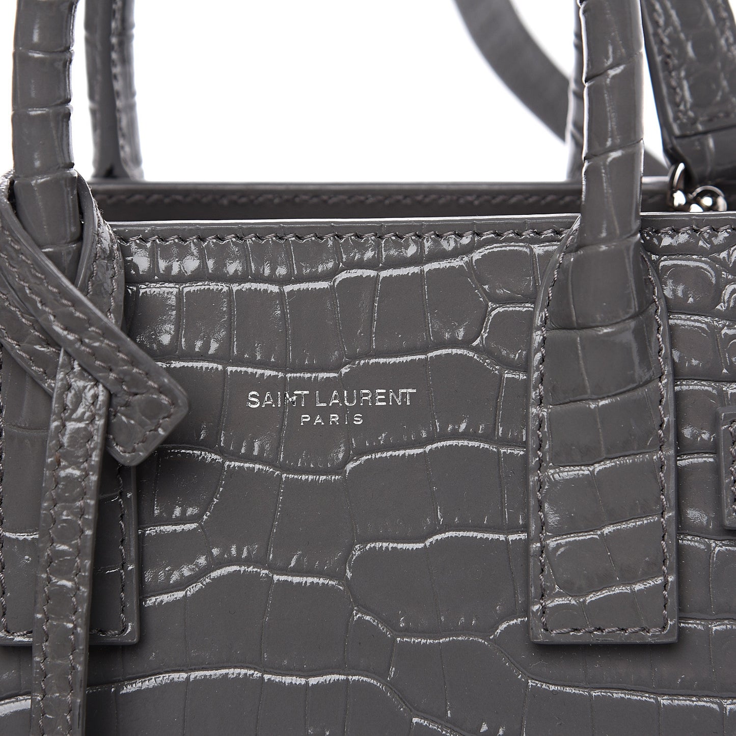 Calfskin Crocodile Embossed Nano Sac De Jour Fog