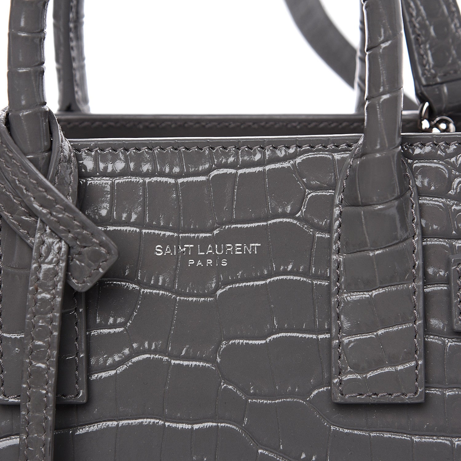 Saint Laurent Calfskin Crocodile Embossed Nano Sac De Jour Fog 5 of 9