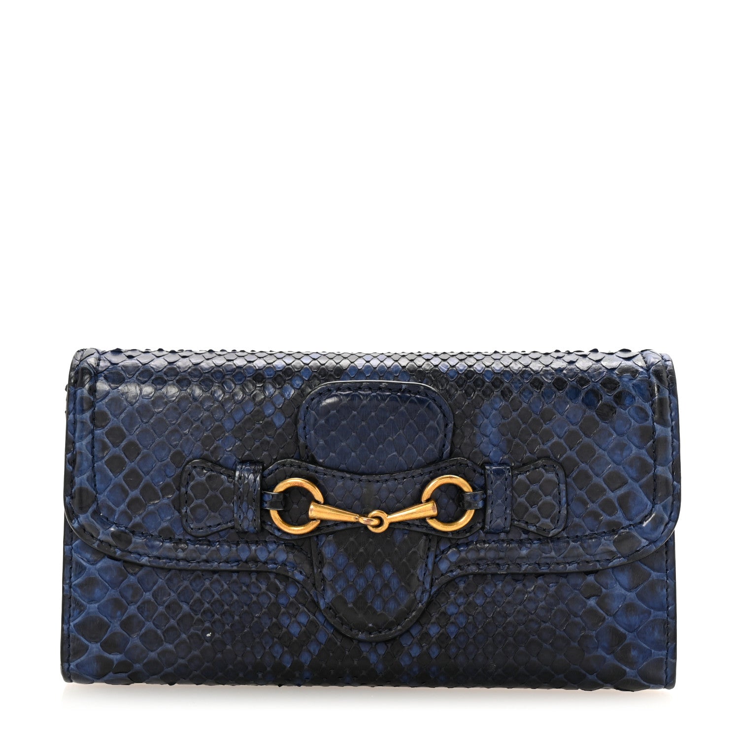 Gucci Snakeskin Horsebit 1955 Continental Wallet Blue 1 of 7