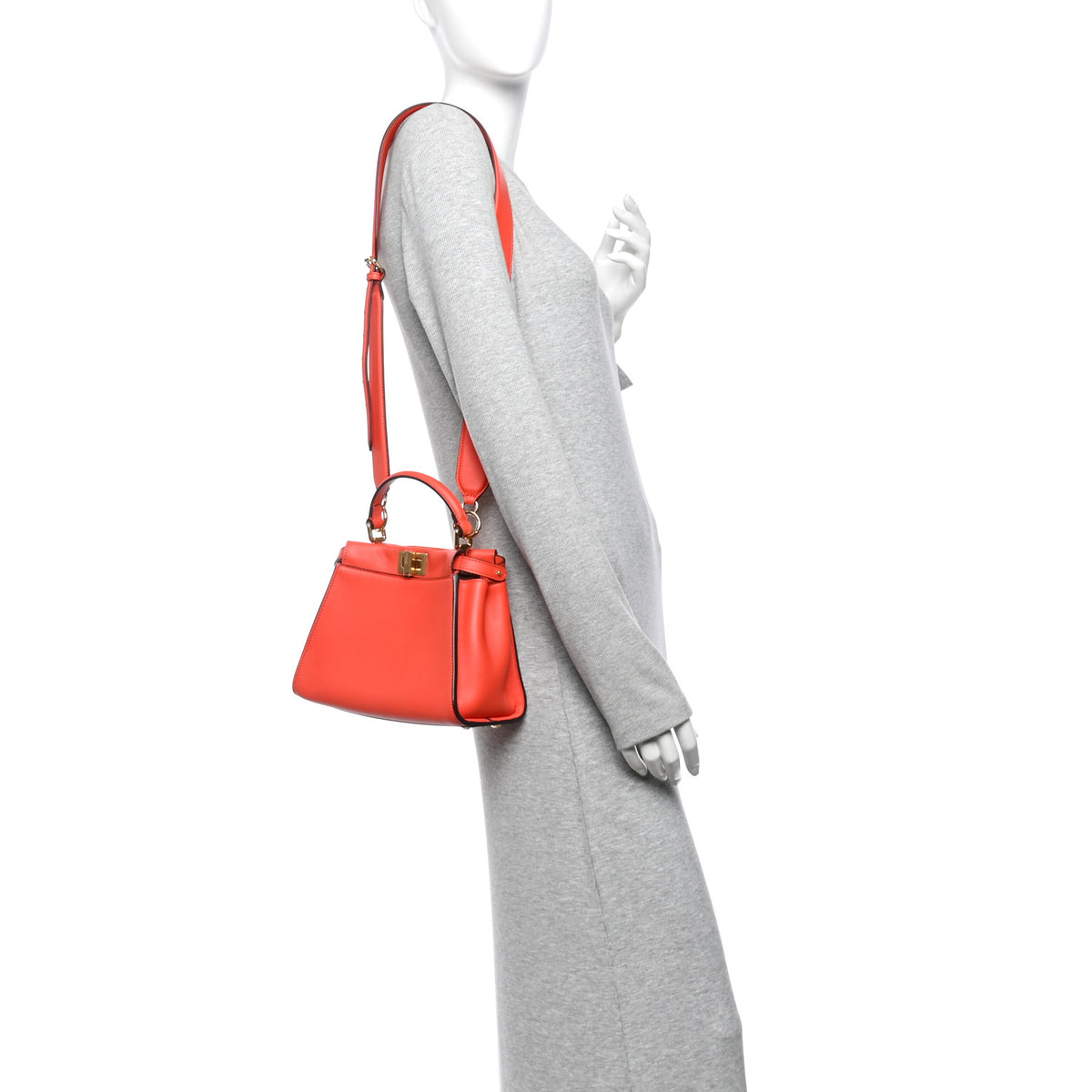 Fendi Vitello Seta Suede FF Mini Peekaboo Iconic Satchel Tulipano Miele Moro 2 of 10