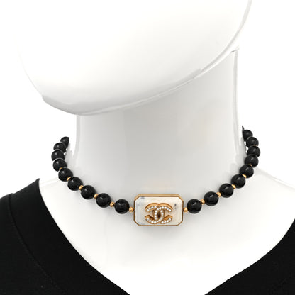 Chanel Crystal CC Marble Beaded Choker Necklace Black Gold 2 of 6