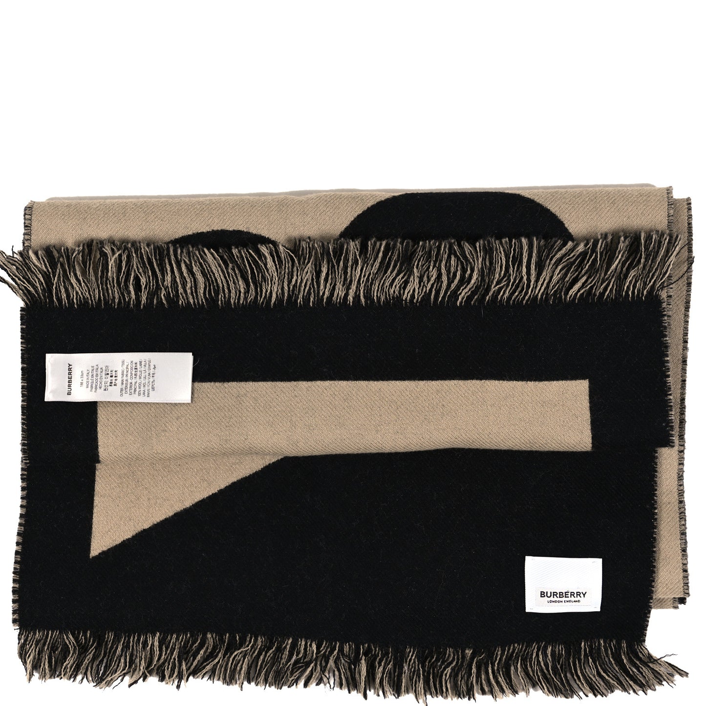 Cashmere Wool Bi-Color Logo Fringe Scarf Archive Beige