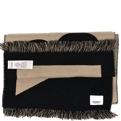 Burberry Cashmere Wool Bi-Color Logo Fringe Scarf Archive Beige 3 of 3