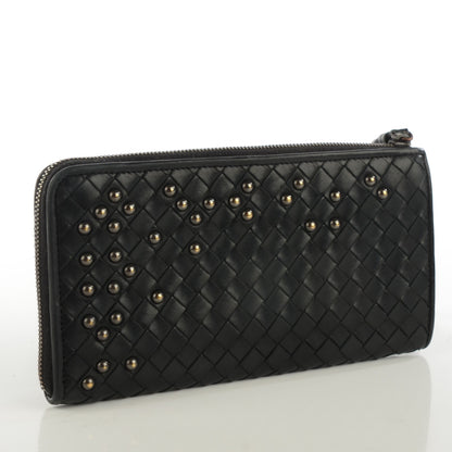 Bottega Veneta Waxed Calfskin Intrecciato Studded Wristlet Wallet Nero Black 3 of 8