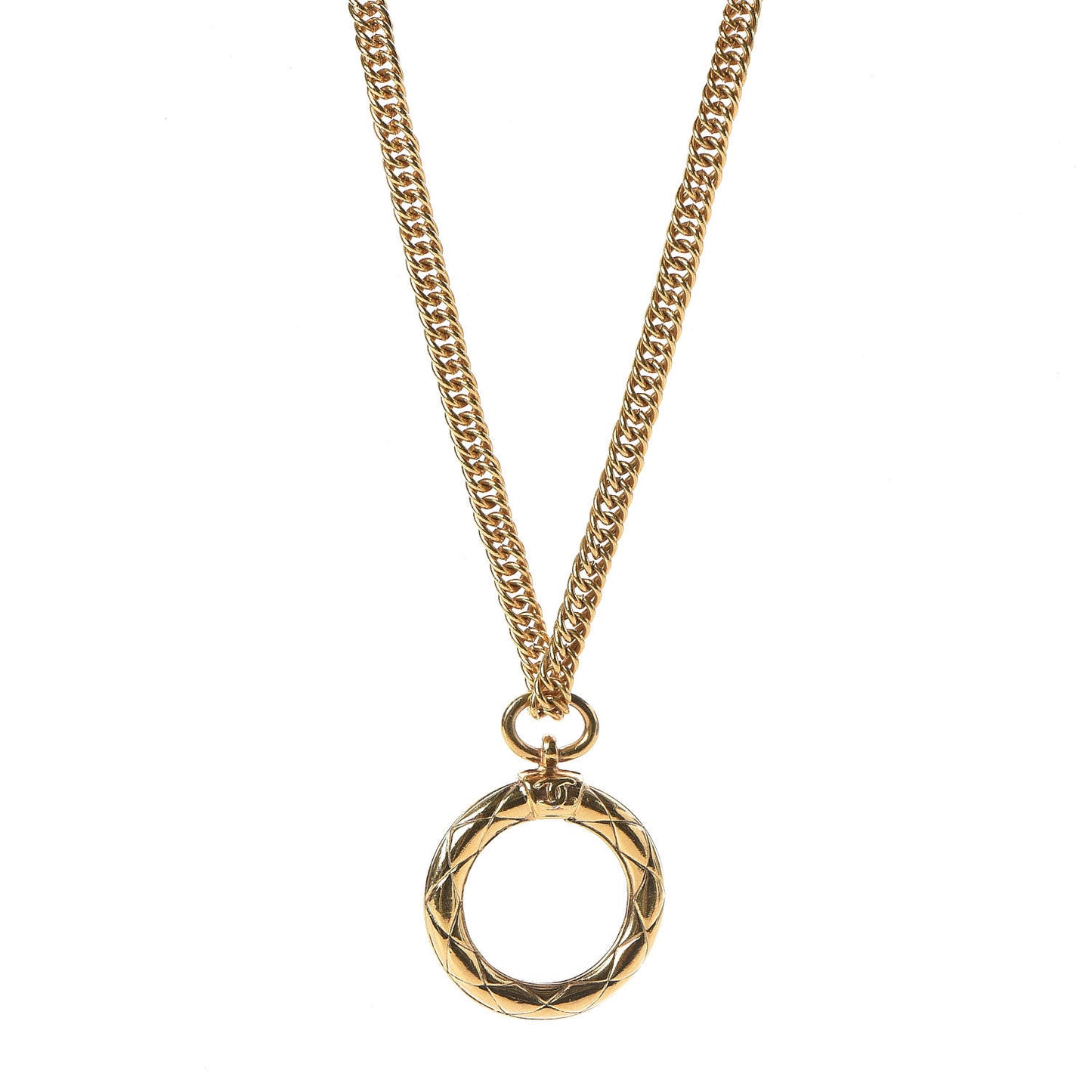 CC Quilted Loupe Chain Necklace Gold