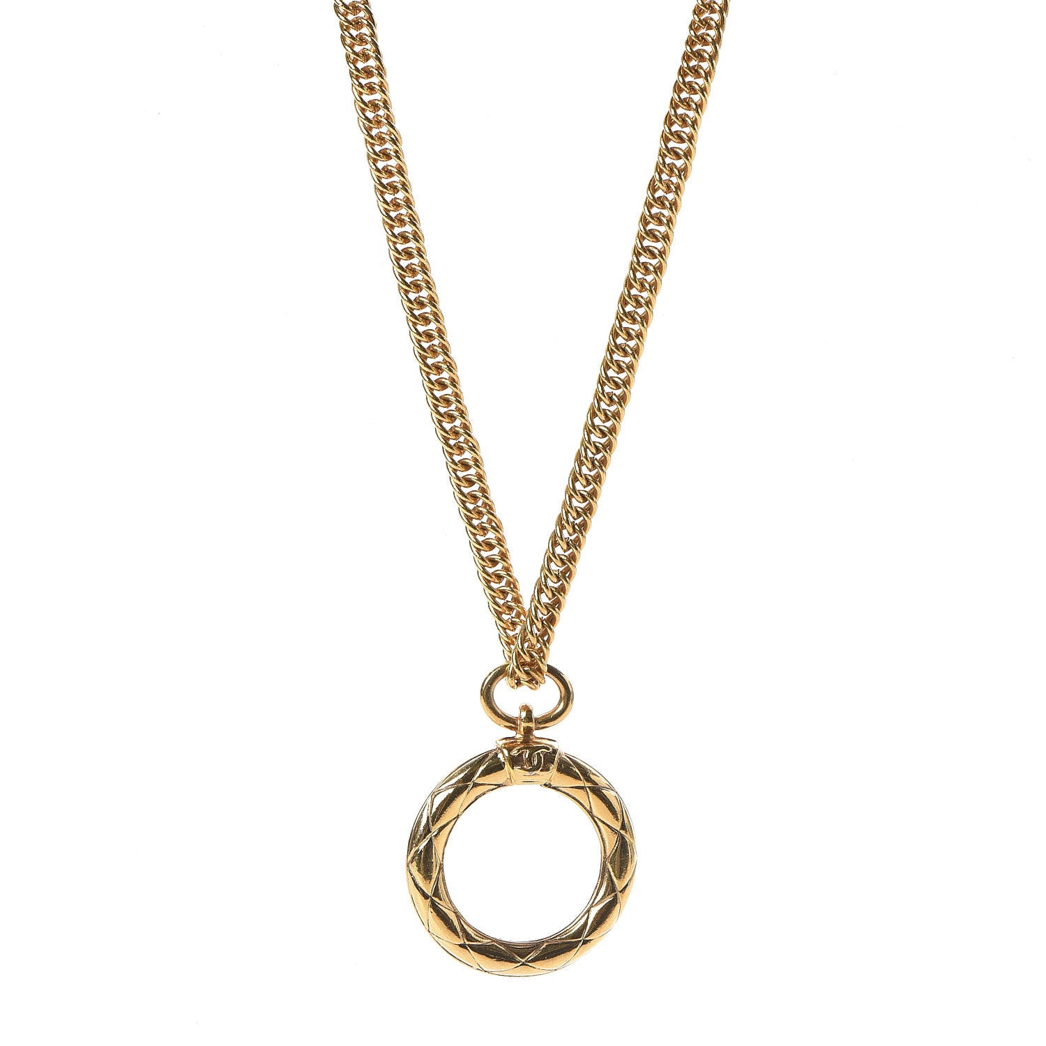 Chanel CC Quilted Loupe Chain Necklace Gold 1 of 5