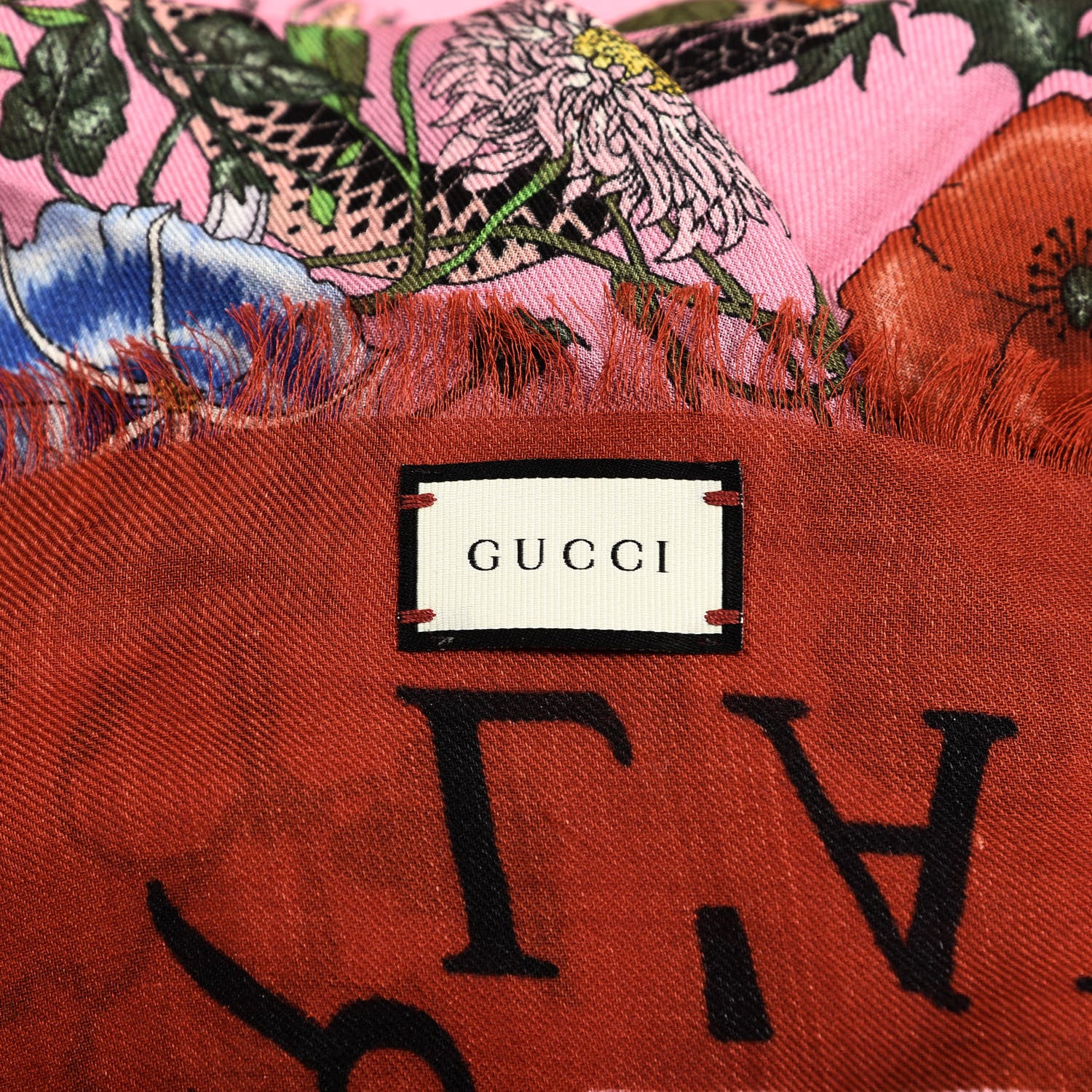 Gucci Wool Silk Flora Snake Print Shawl Scarf Roseate Red 3 of 3
