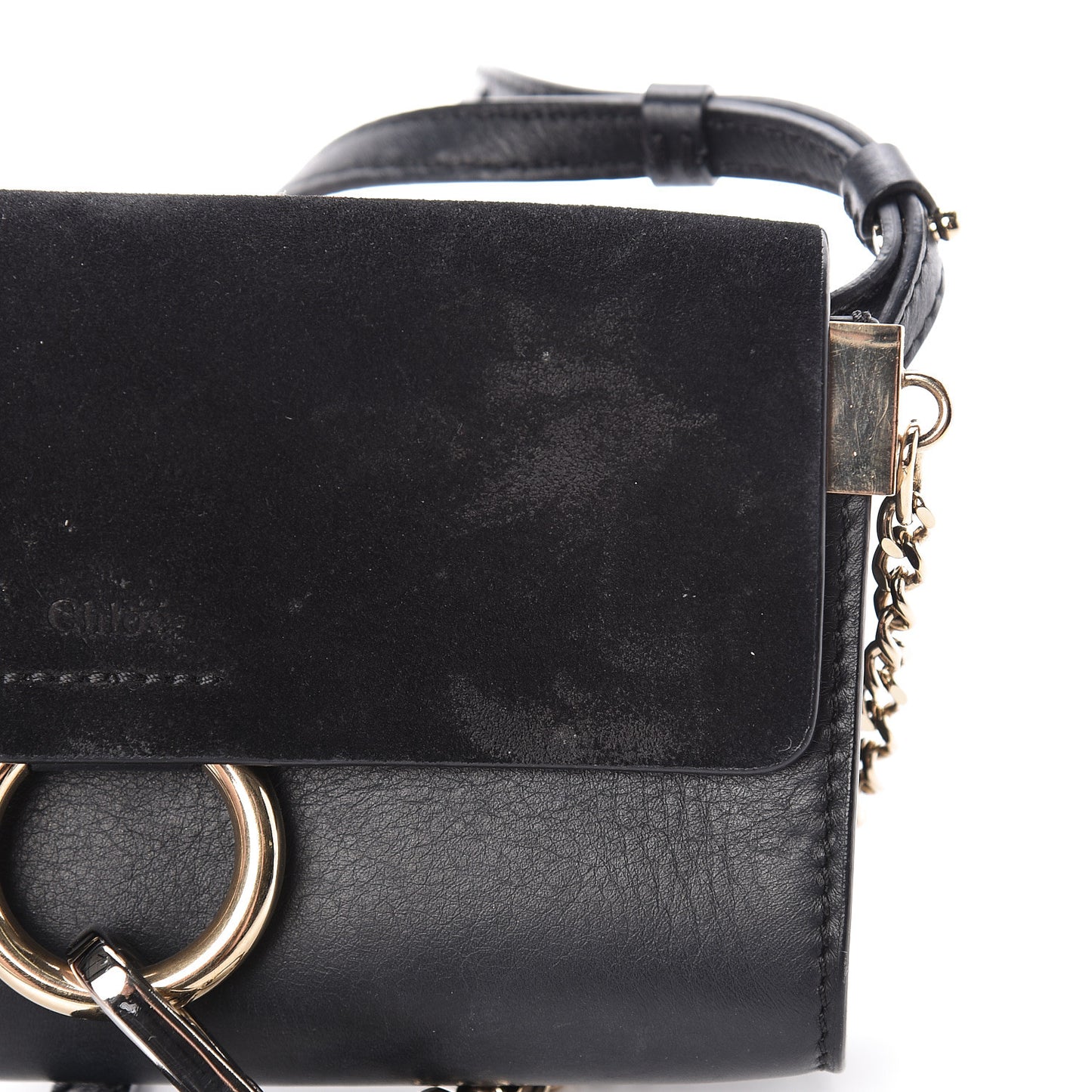 Suede Calfskin Mini Faye Shoulder Bag Black