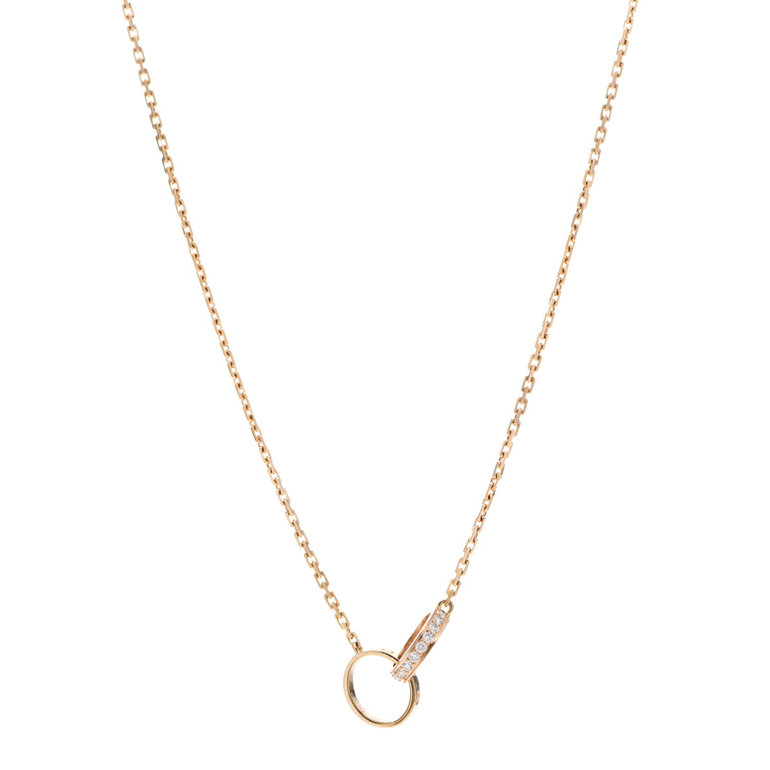 Cartier 18K Pink Gold Diamond Interlocking LOVE Necklace 1 of 6