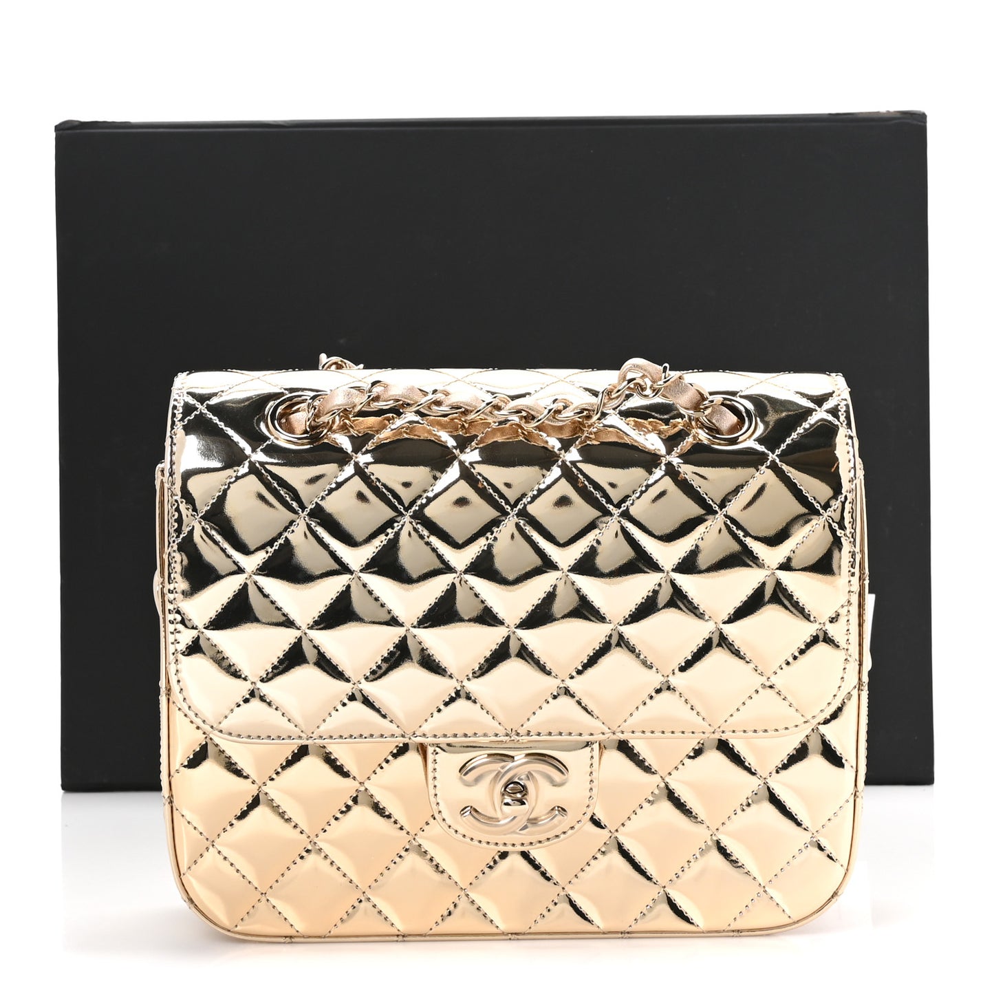 Mirror Calfskin Metallic Calfskin Quilted Hollywood Boulevard Backpack With Coin Purse Gold