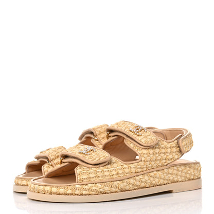 Chanel Braided Fabric Velcro Dad Sandals 36.5 Beige 3 of 12