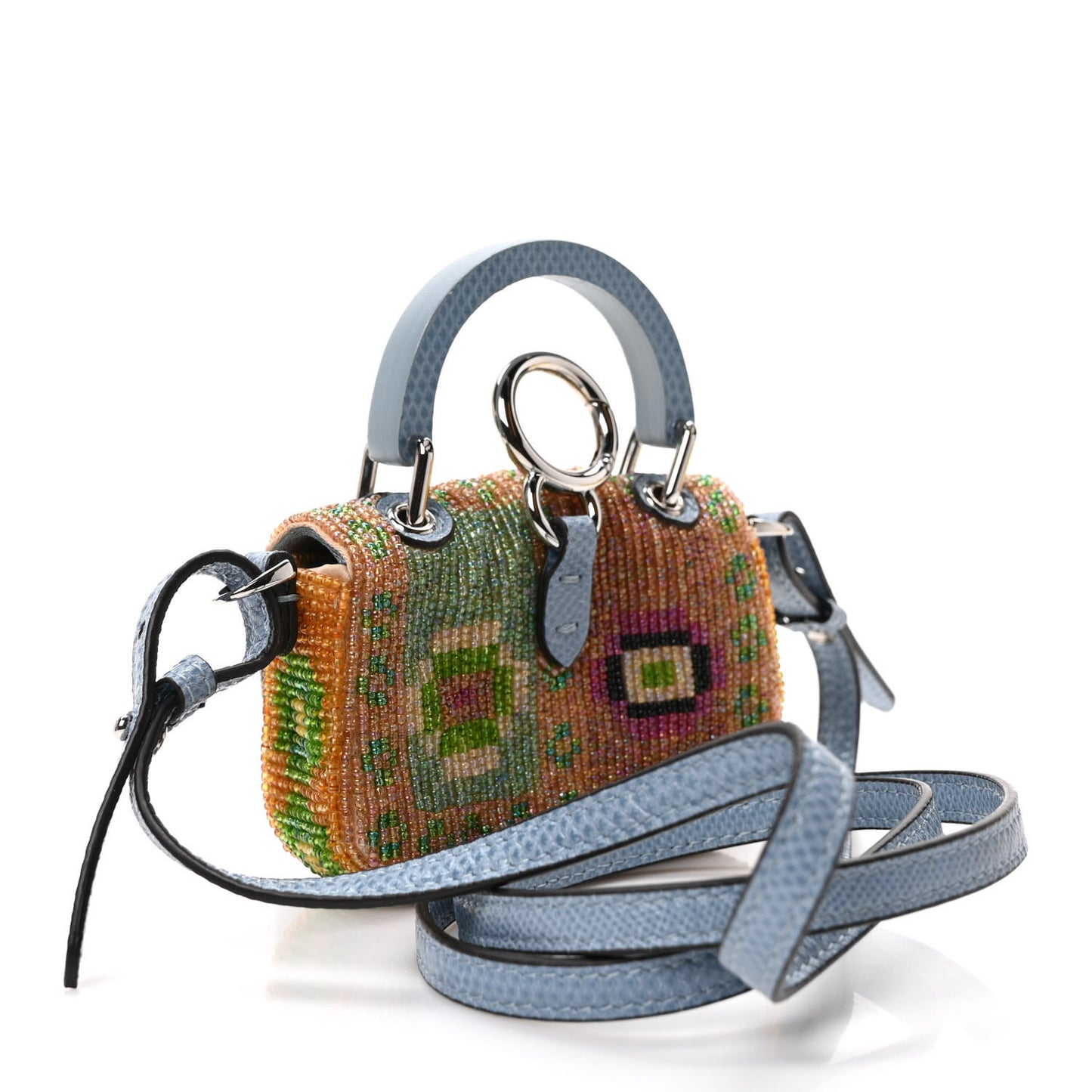 Perline Glass Karung Beaded Nano Maxi Buckle Baguette Charm Multicolor Azzurro Glicine