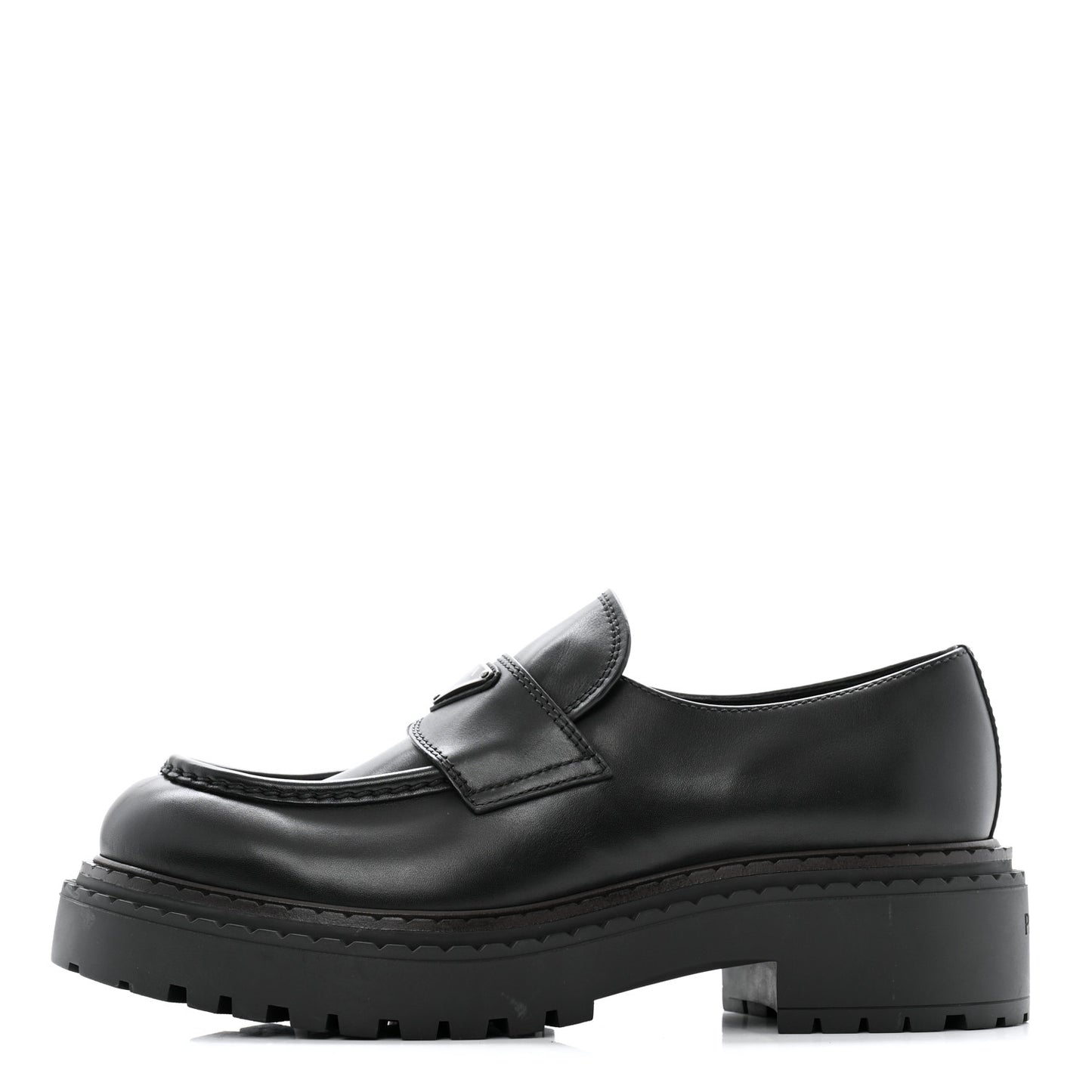 Spazzolato Metal Triangle Logo Mens 35mm Loafers 8 Black