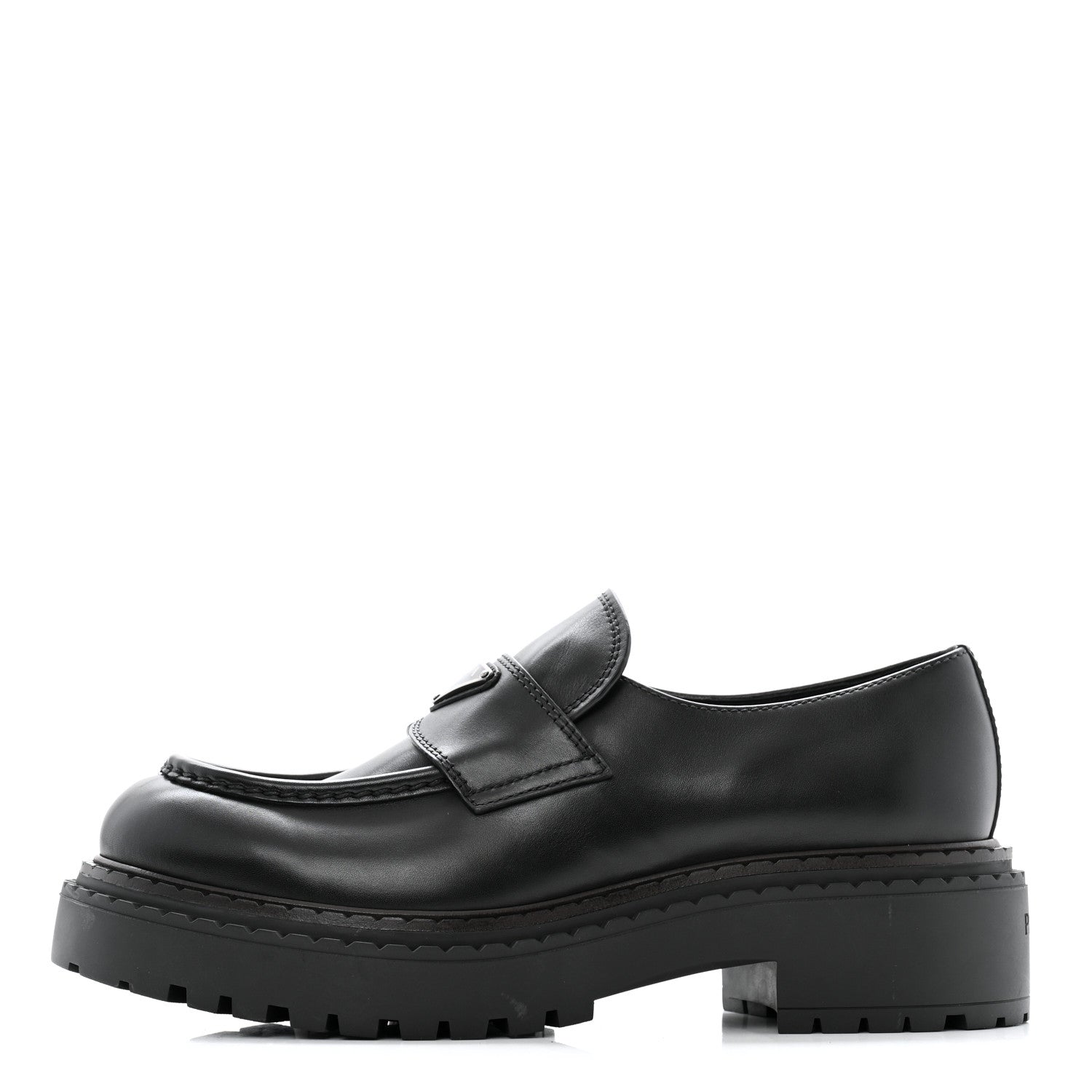 Prada Spazzolato Metal Triangle Logo Mens 35mm Loafers 8 Black 1 of 13